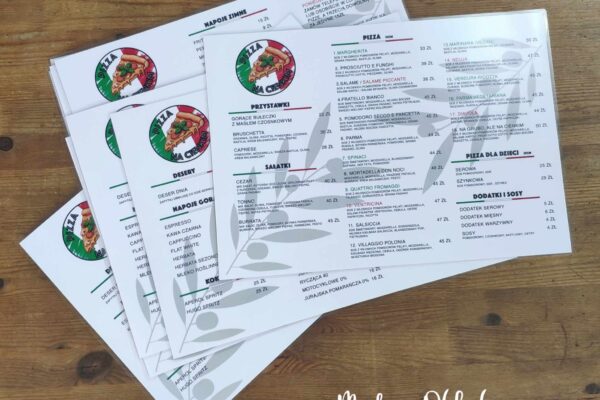 Wydruki menu, „Pizza Na Cienkim” Dąbrowa Górnicza